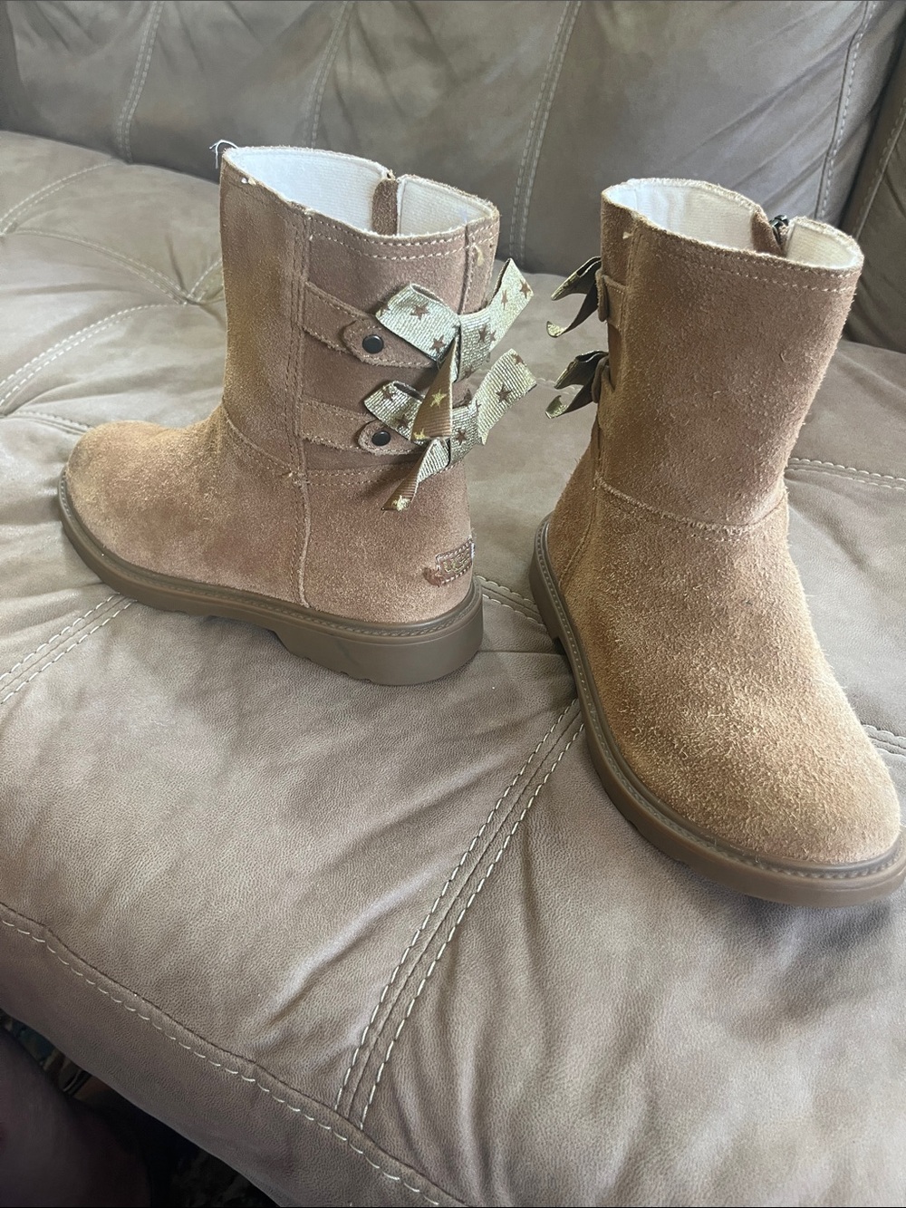 UGG Kids Brown Suede Star-Print Bow Back Boots